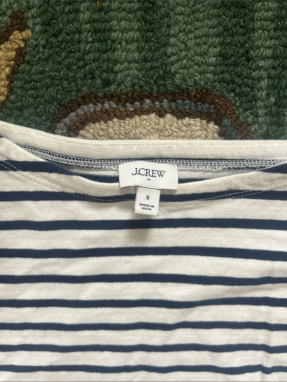 J. Crew Navy & White Striped Long-Sleeve Tee with Navy Heart Elbow Patch